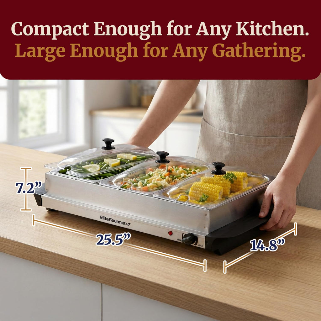 Gourmet Triple Buffet Server, 7.5 Qt, Stainless Steel