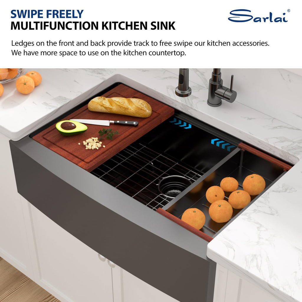 33 Farmhouse Sink Black Stainless Steel - 33 Inch Apron Front Ledge Workstation Gunmetal Black 16 Gauge Stainless