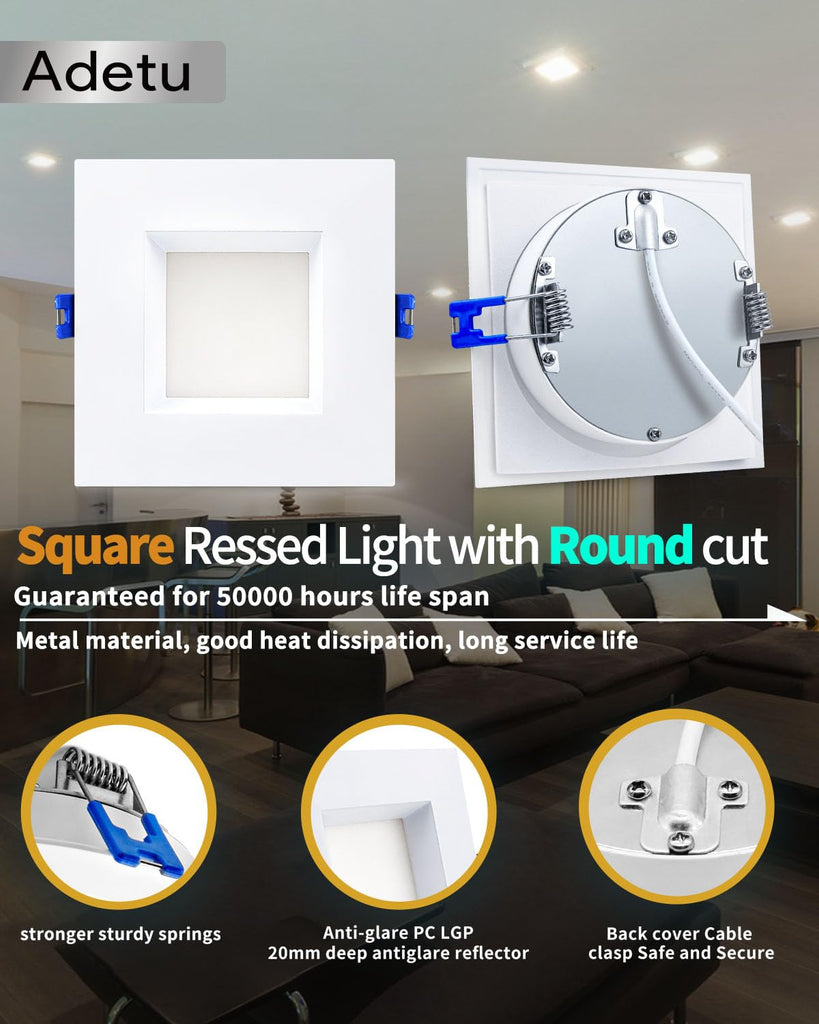 6 Pack 4 Inch Anti-Glare LED Downlight,Dimmable Ceiling Light, Square
