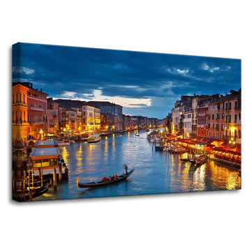 Framed Wall Decorations Venice Night View Painting Print on Canvas Italy Watertown Cityscape Modern Artwork Decor