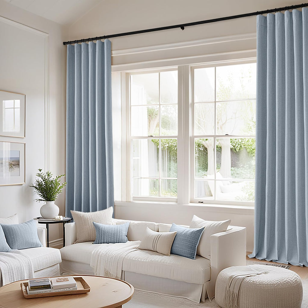 100% Blackout Curtains 84 Inch Long 2 Panels Set, Thick Faux Linen Black Out Curtain Room Darkening Back Tab Pleat