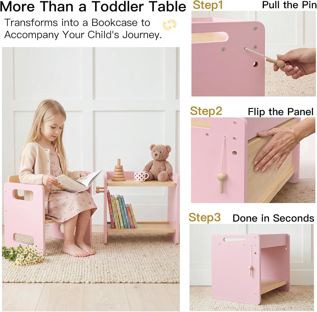Weaning Table and Chair Set, Adjustable Toddler Table, Pink