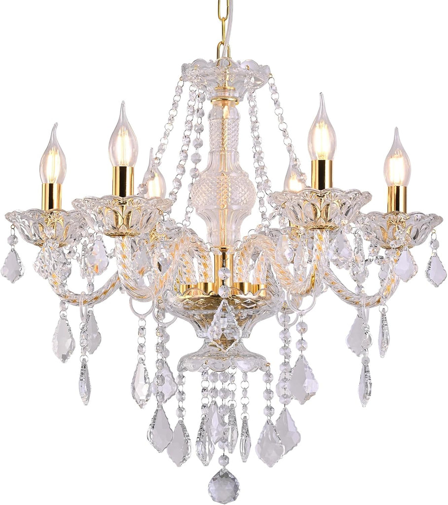 6-Light Adjustable Chain K9 Crystal Chandelier Modern Ceiling Pendant with E12 Base Clear Crystal Design for Dining Living and Bedroom A110-B0D5WCVLD2