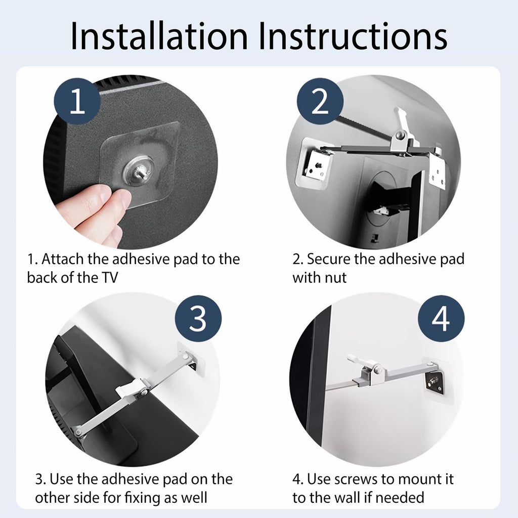 No-Drill TV Anchors, Baby and Pet Proofing, Adjustable Stainless Steel Anti-Tip Rods, Prevents Tipping for LCD/Flat