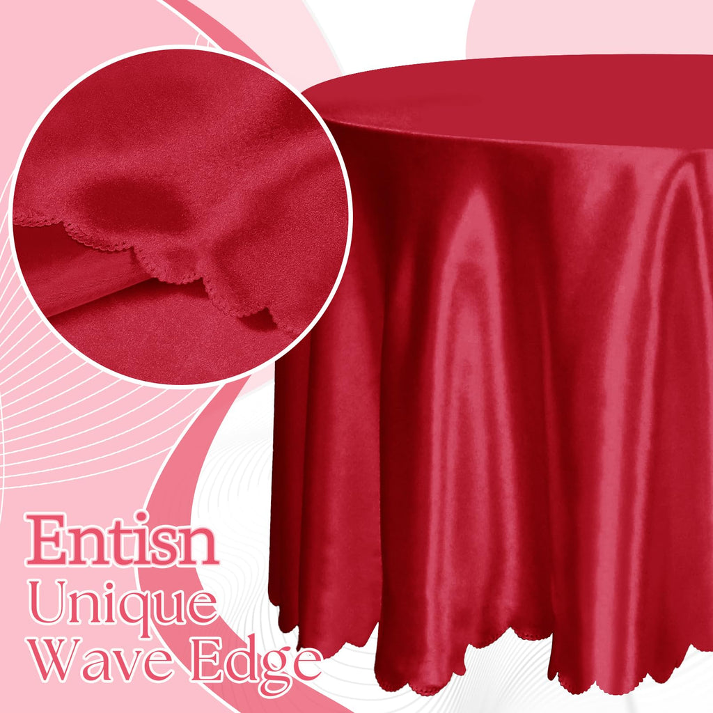 6 Pack 120 Inch Round Satin Tablecloth, Red, for 8-12 Seats