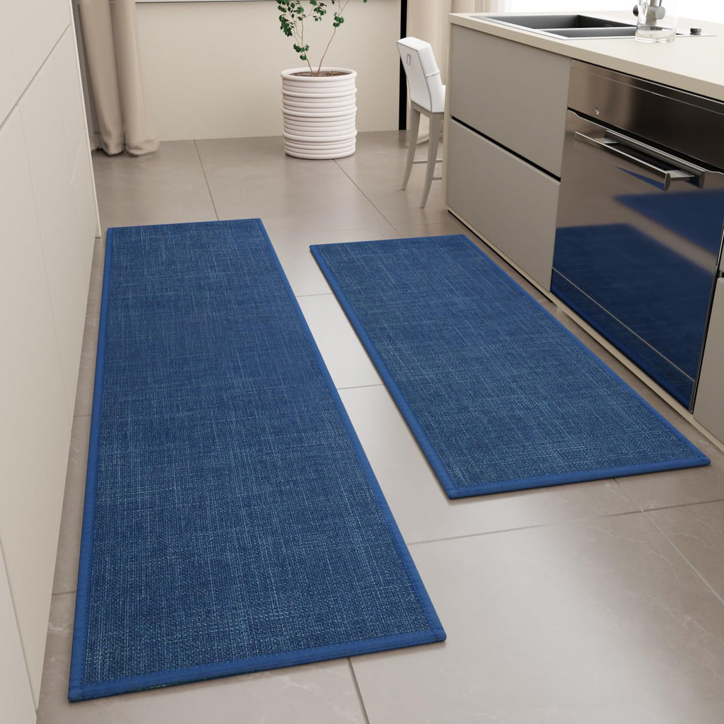 Kitchen Mats Set of 2 PCS for Floor, Washable Non Slip Rugs, Dark Blue