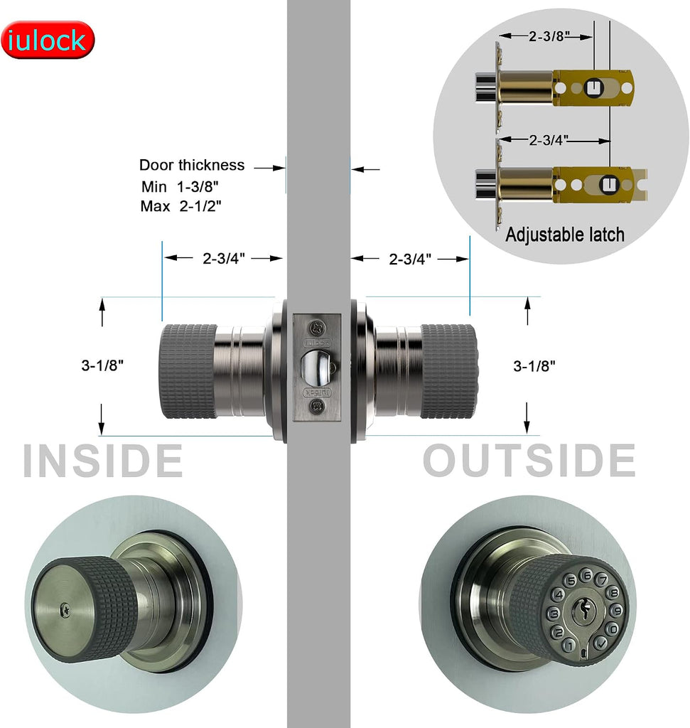 Smart Door Knob with Keypad and Key,Keyless Entry Door Lock with Rubber Grip, Auto Lock,50 User Code,Waterproof, Easy
