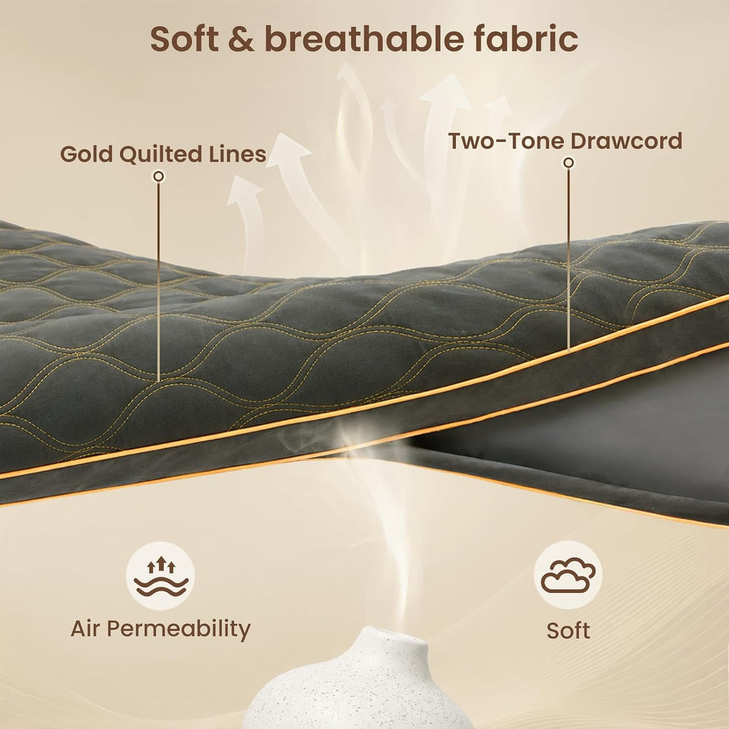 Long Body Pillow for Adults, Gold Thread Quilted Gourd Pattern Cover, Soft Durable Adjustable Shredded Memory Foam