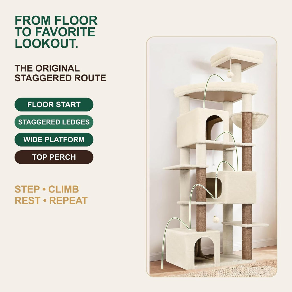 Large Cat Tree for Large Adult Cats, Tall Sturdy Cat Tower