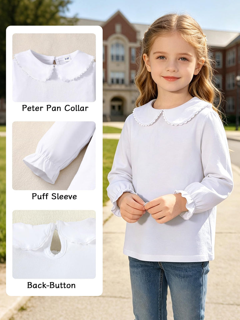 Baby Ruffle Blouse Toddler Girl Peter Pan Lace Collar T-Shirts Kids Solid Color Long Sleeve Tee Girls Casual