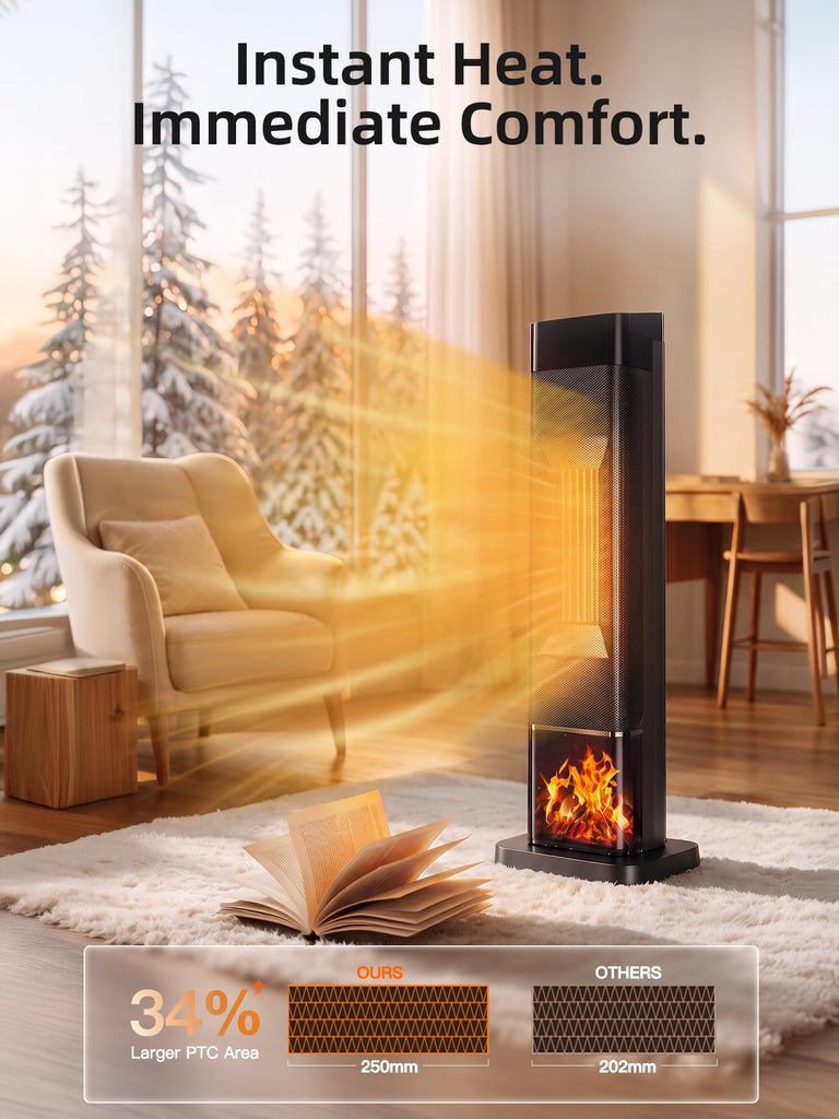 Space Heaters For Indoor Use, 1500W Electric Heaters Large Room with Thermostat, 120°Oscillation, 24H Timer, 3D