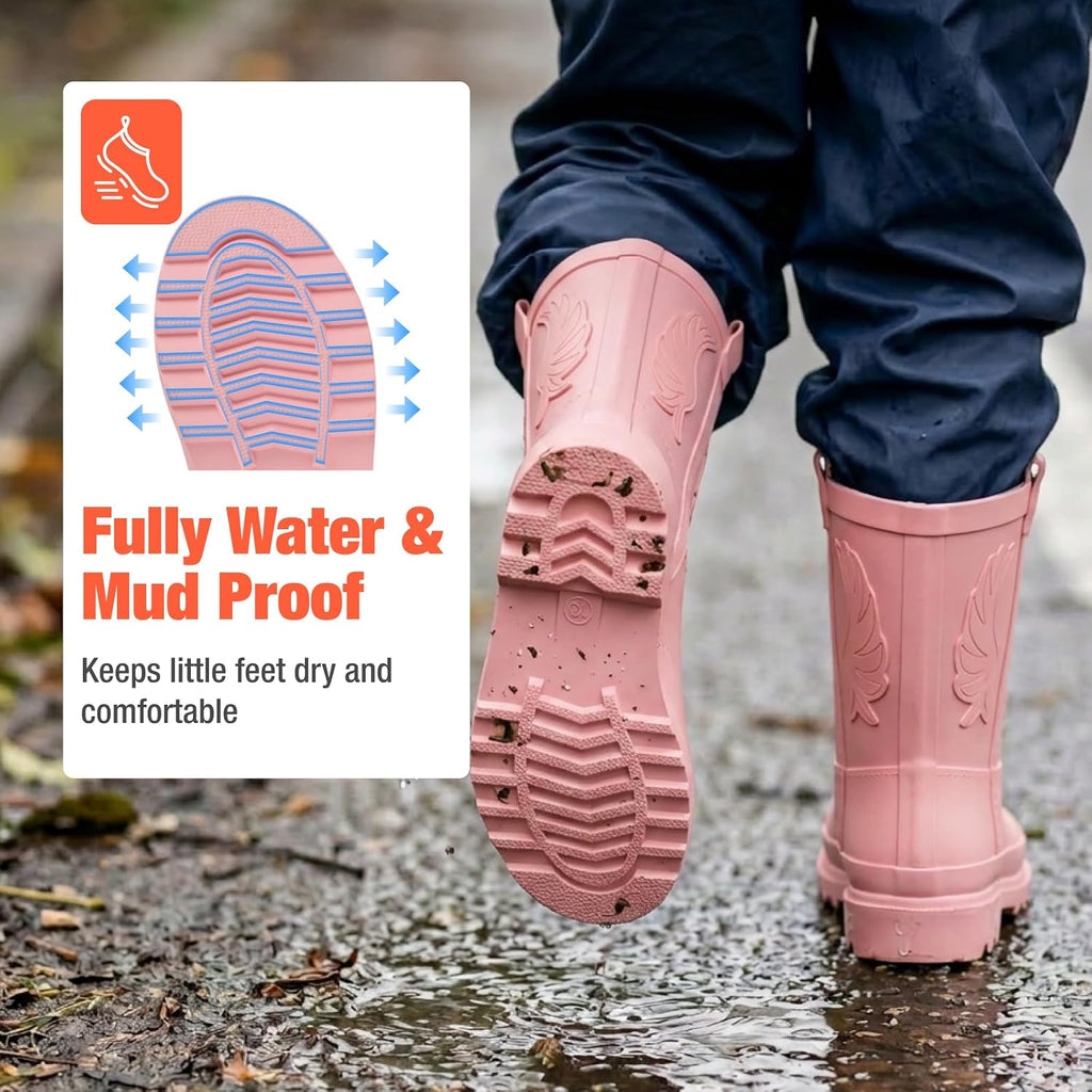 Western Cowboy Kids Rain Boots, Toddler Rubber Boots for Boys Girls