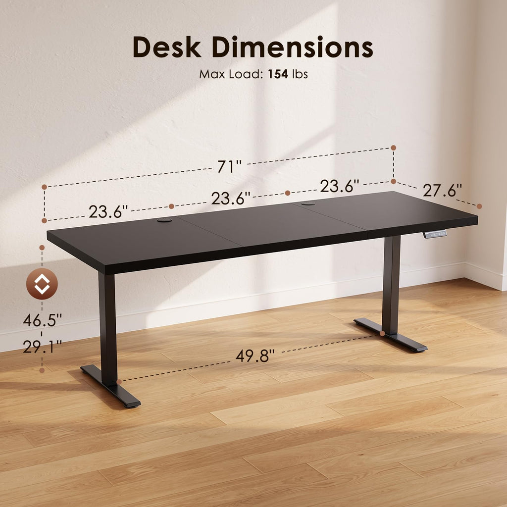 71 Inch Executive Electric Standing Desk Height Adjustable, Black