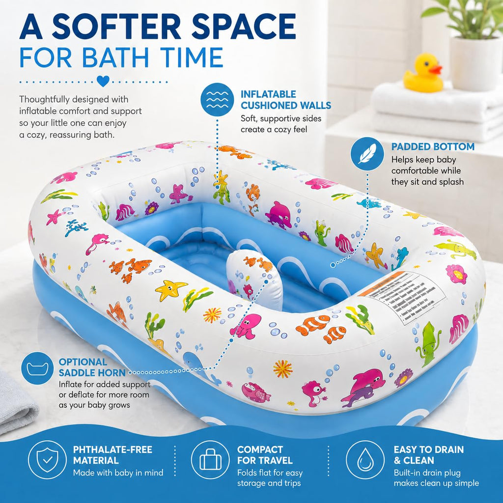Inflatable Baby Bathtub, Portable Bathtub, Ages 6-24 Months