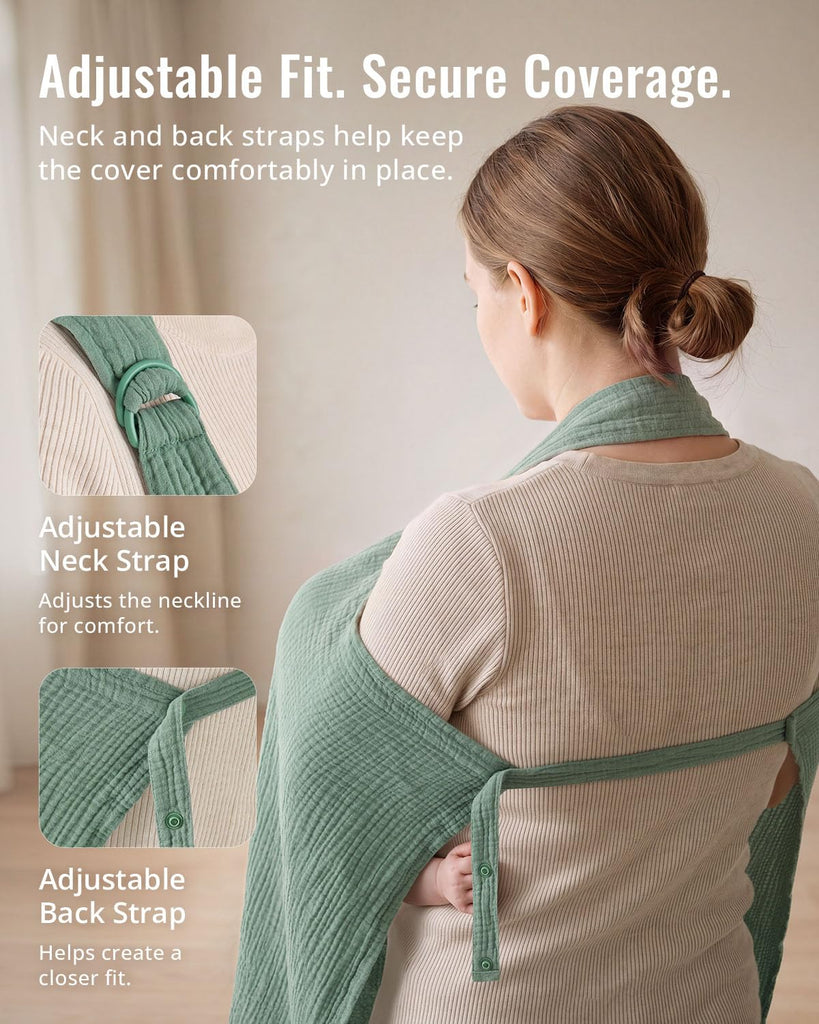 Muslin Nursing Cover for Breastfeeding, Breathable Breastfeeding Cover up with Arch Neckline for Women, Nursing Apron