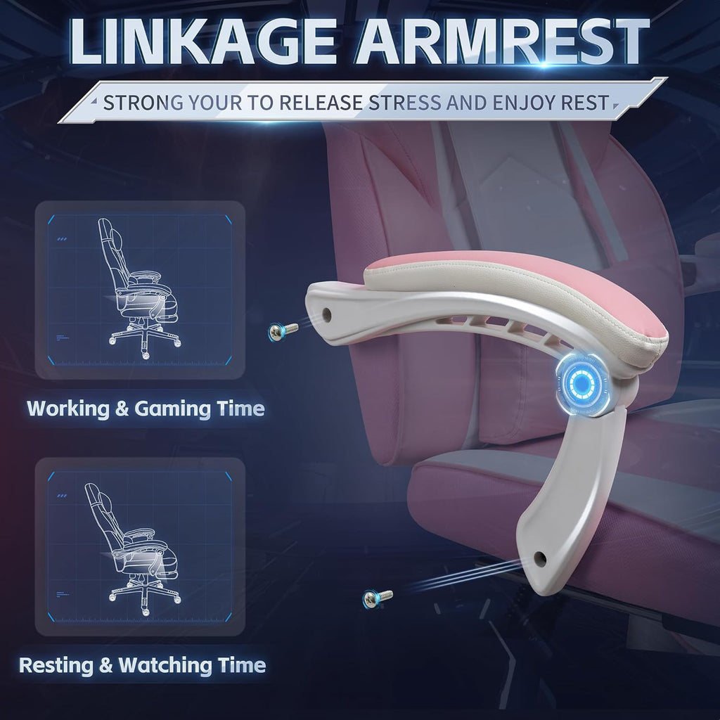 Gaming Chair with Footrest & Lumbar Support, Ergonomic Racing Style Computer Chair, 360° Swivel Height Adjustable