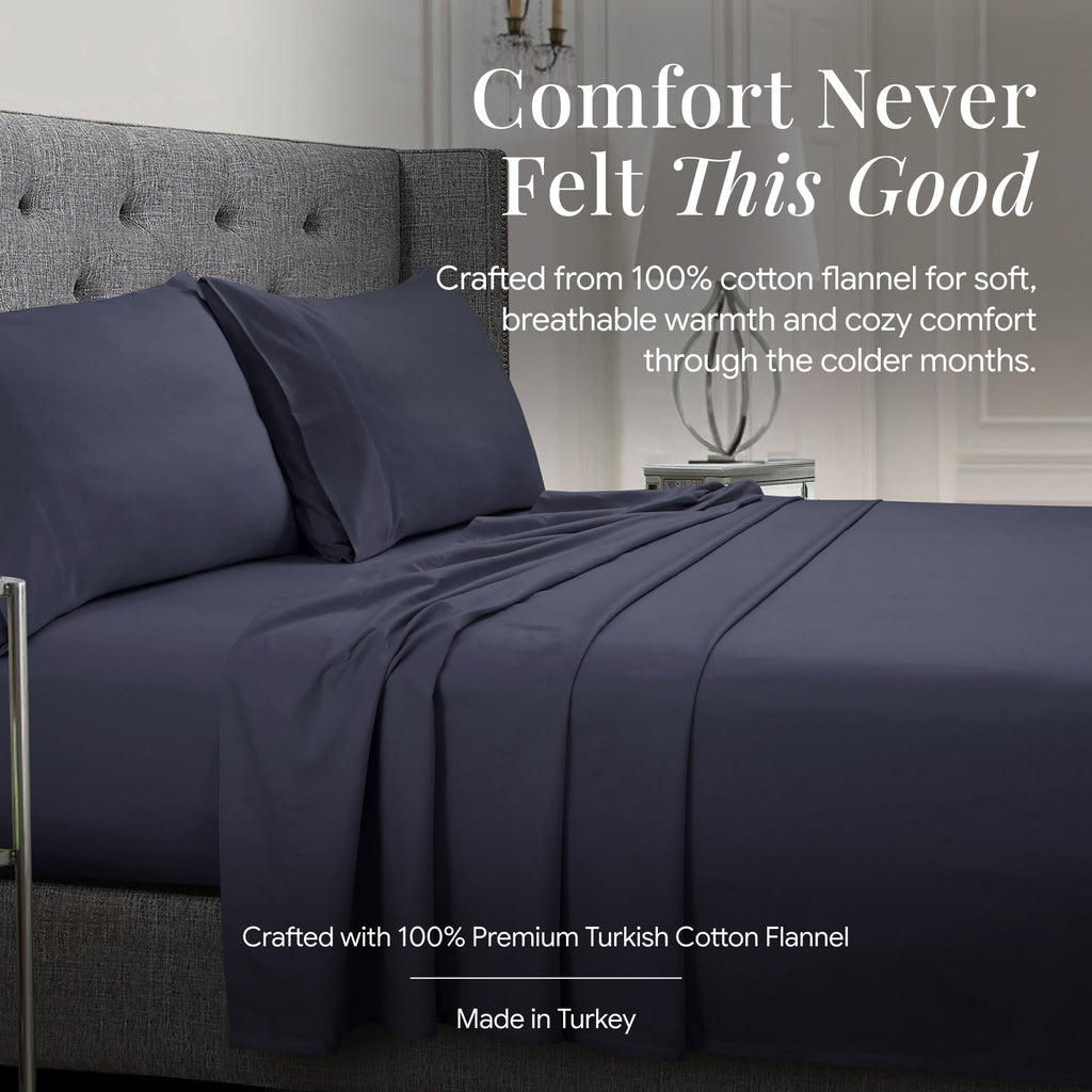 Ultra Soft Turkish Cotton Flannel Full Sheet Set with Extra Deep Pocket, 100% Cotton Flannel Sheets 4 Piece Set