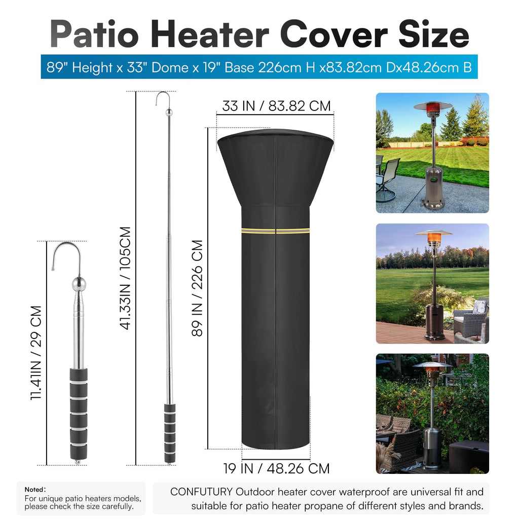 Patio Heater Cover 900D Heavy Duty Waterproof Outdoor 89"×33"×19"