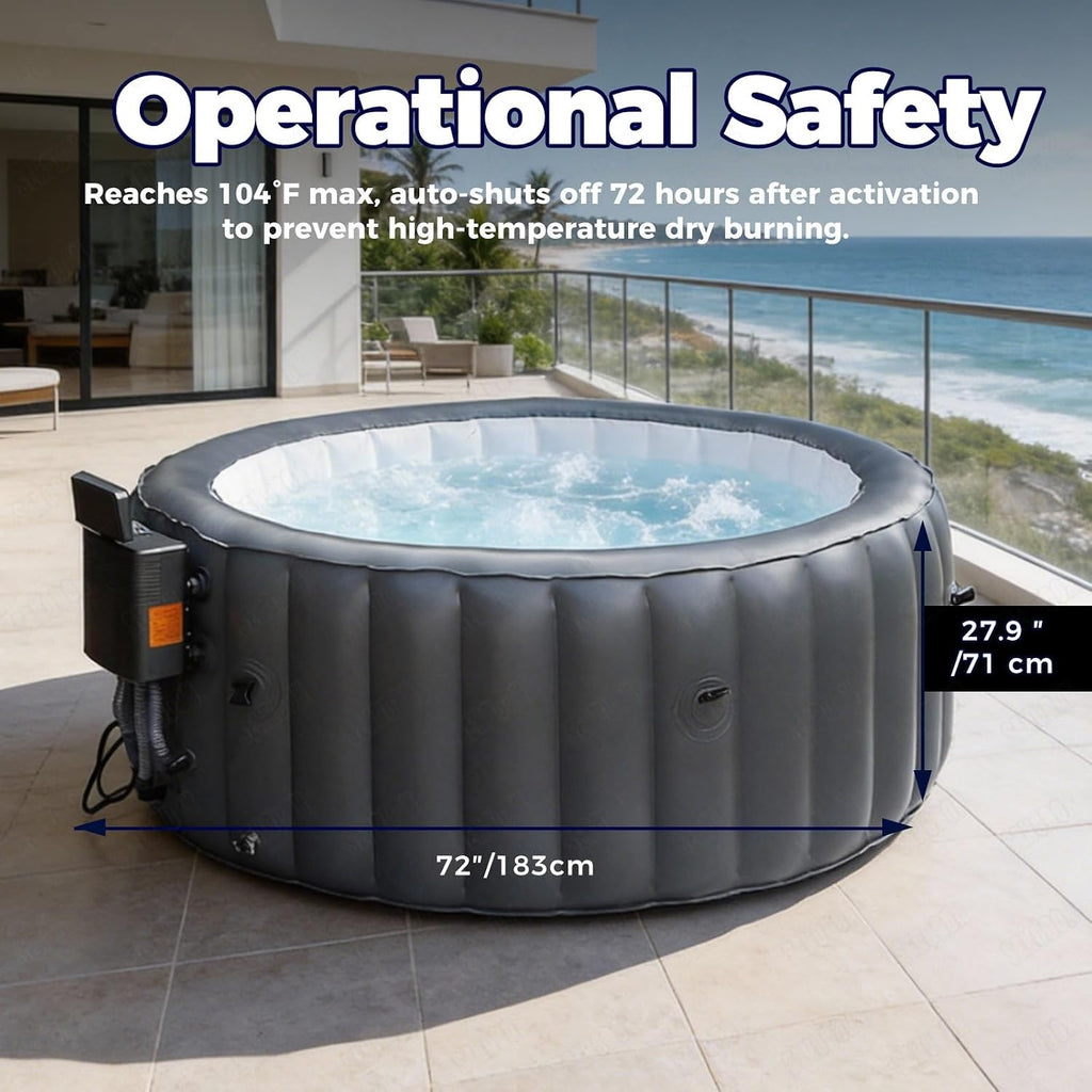71 Inch 2-3 Person Inflatable Hot Tub, 130 Jets LED Light One-Click Inflation 3-Layer PVC Outdoor Spa Heats Up to