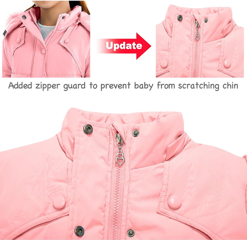 Girls' Winter Coats Fur Hooded Warm Puffer Jacket Coat with Fleece Lined