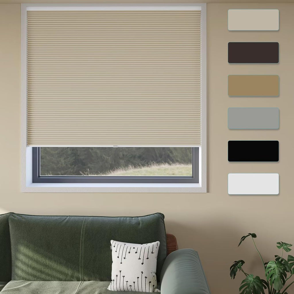 Cordless Cellular Window Shades No Tools No Drill Blackout B - Beige