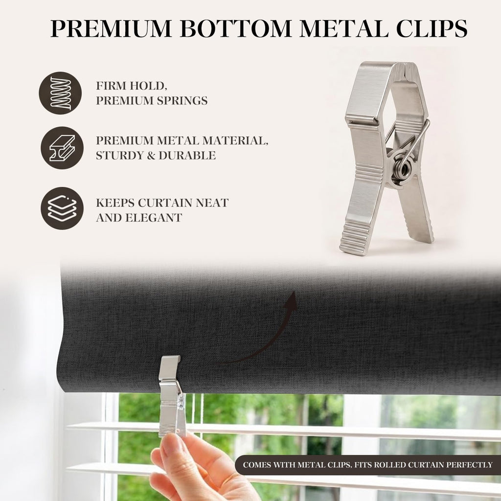 Wide 100% Blackout Roller Shades No Drill, Black