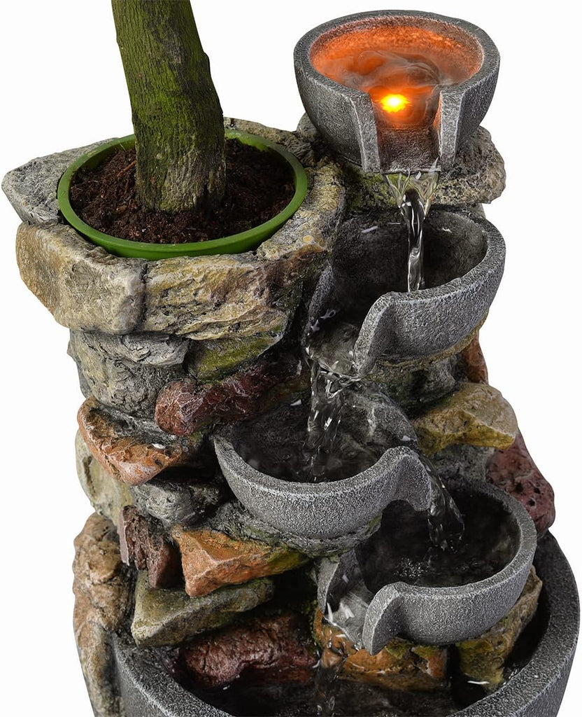 Indoor Fountain 4-Bowl Rockery Soothing Sound Tabletop Fountains Decor Gift for Mom,Mother Day Present with A Small
