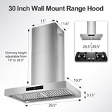 36 Inch Stainless Steel Wall Mount Range Hood 700 CFM 3 Speed Touch Control, LED Lights Convertible Ducted/Ductless