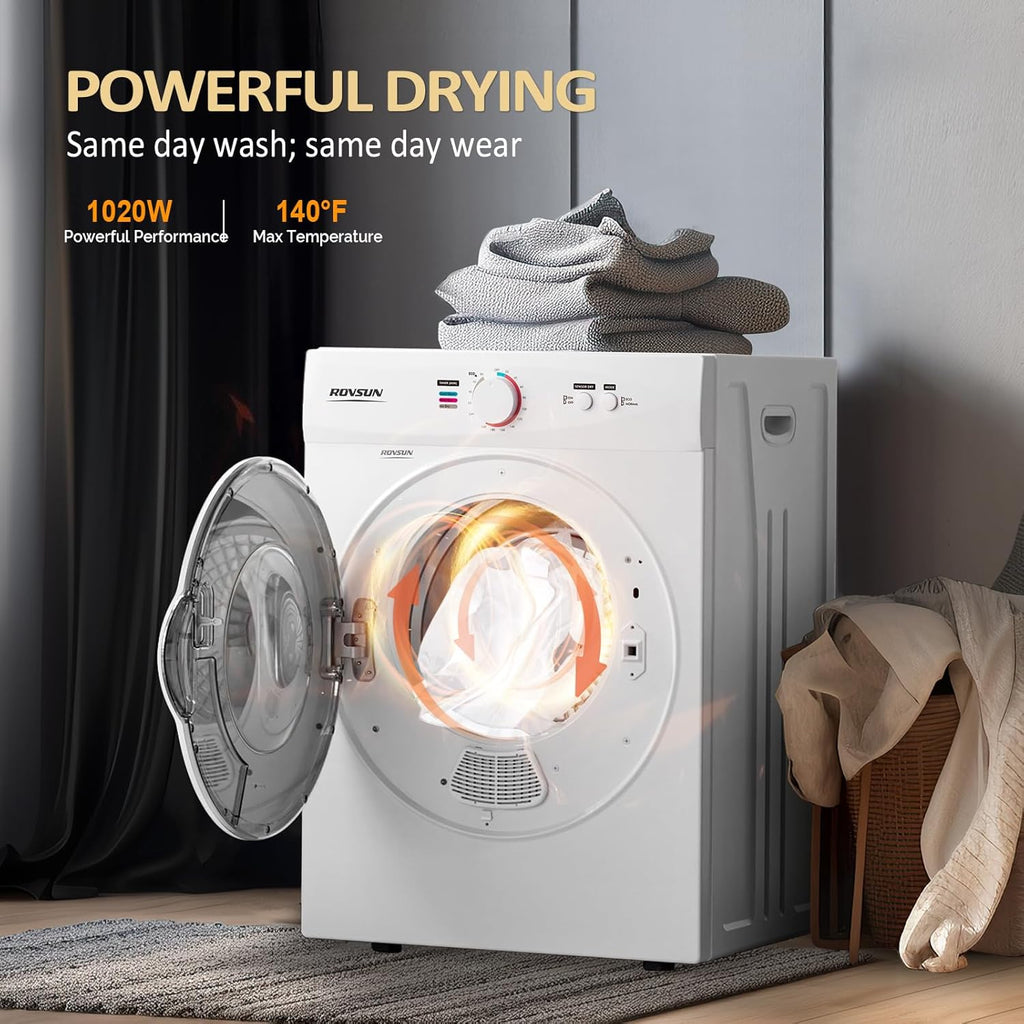 1.8 Cu.Ft Portable Clothes Dryer, Front Load Dryer Machine, Compact Laundry Dryer with Stainless Steel Tub for