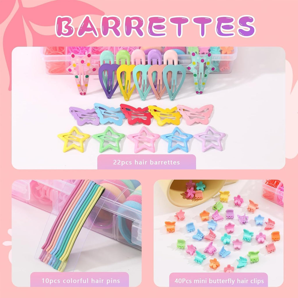 Hair Accessories for Girls, 1350P Colorful Hair Ties with 72P Hair Clips