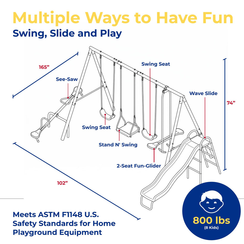 Crestview Metal Swing Set with 2 Swings & Slide, Green/Tan