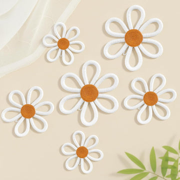 6 Pcs Boho Nursery Decor,Woven Macrame Daisy Flower Wall Hanging in 3 Sizes,Floral Wall Art for Bohemian Bedroom