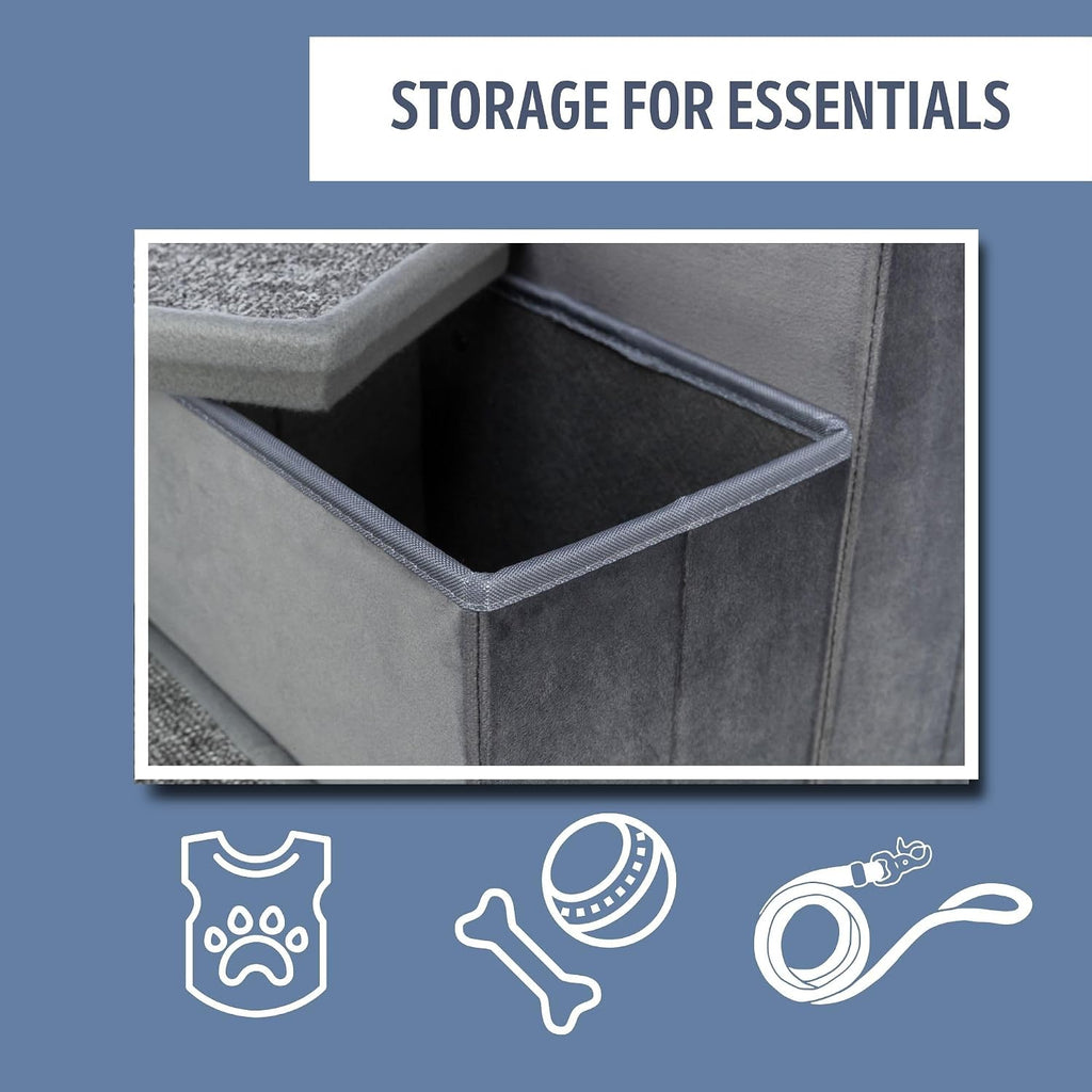 4-Step Velour Pet Stairs, Gray