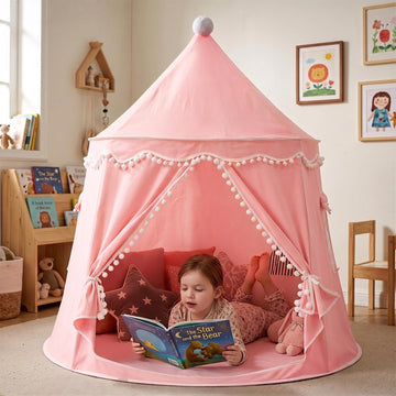 Play Tent with Carry Bag, Portable Pink Castle Tent for Kids