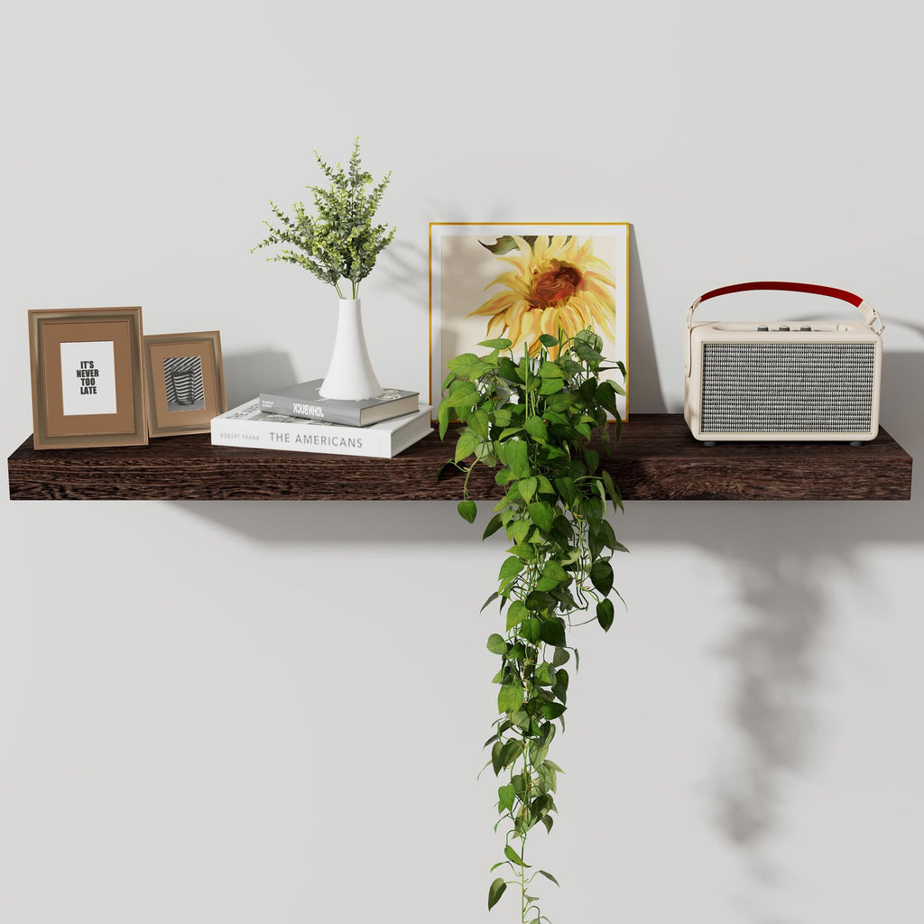 Floating Shelves, 8 Inch Deep Rustic Solid Wood Wall Shelves for Storage, Wall Mounted Display Shelving with