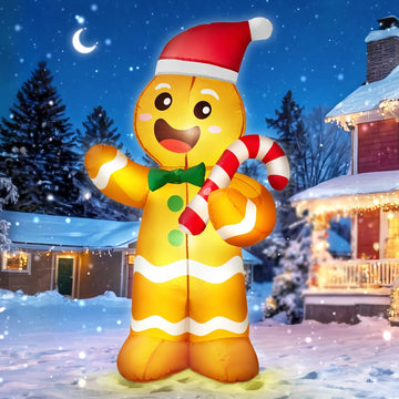 5FT Christmas Inflatables Gingerbread Man, Christmas Decoration Outdoor Built-in Bright LED Light Hold Candy Cane