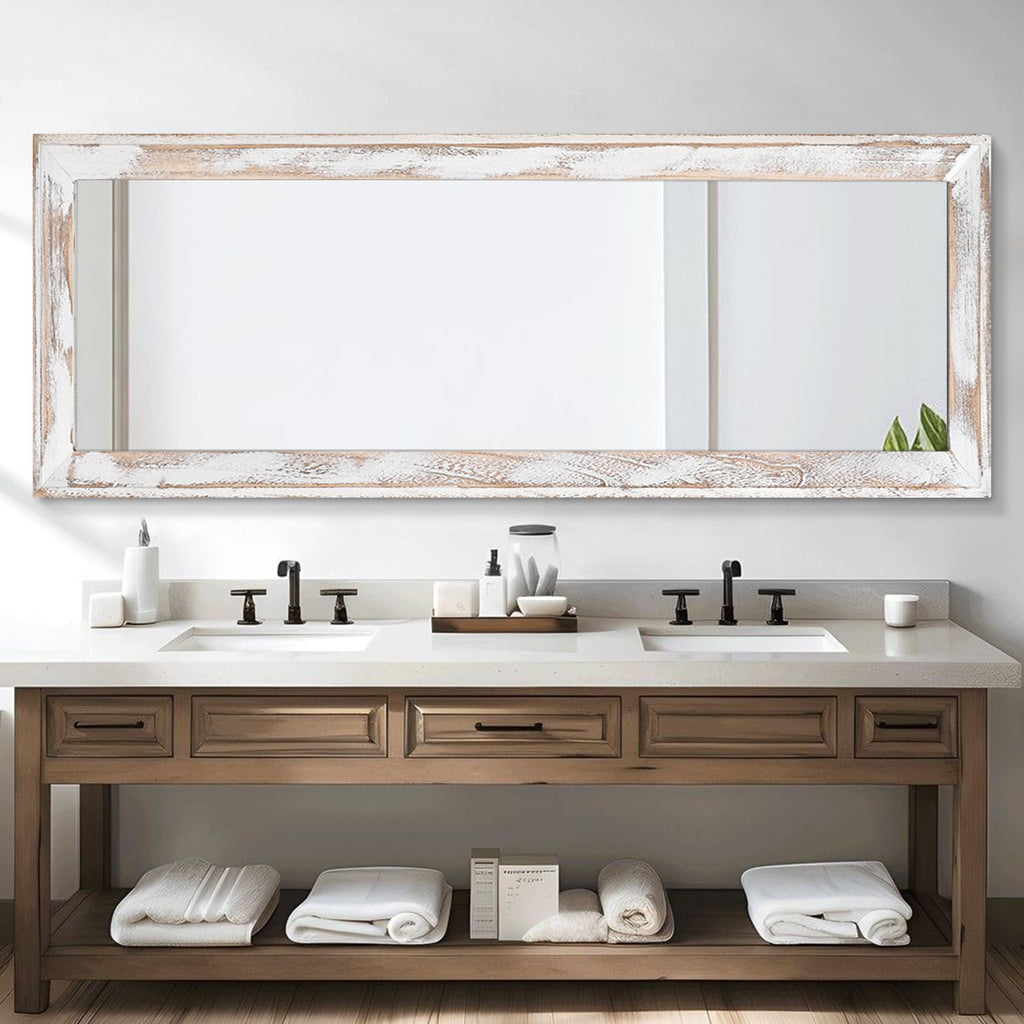Wall Mirror Full Length with Wood Frame 65"x22" Rustic Large Full Body Mirrors Decorative Living Room Bathroom