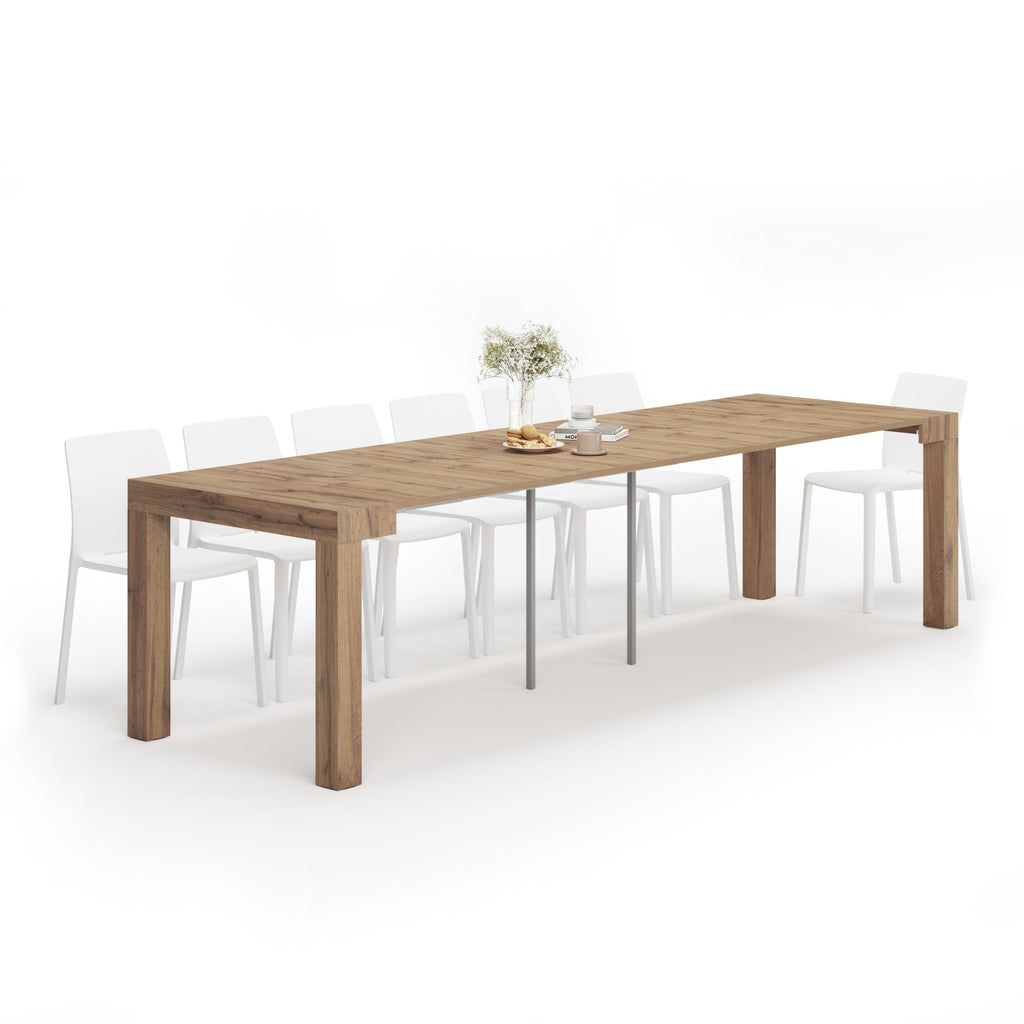 First, Extendable Console Table 17.7(120) x35.4 in, Rustic Oak, for 4-14 People, Space-Saving Dining Table, Italian