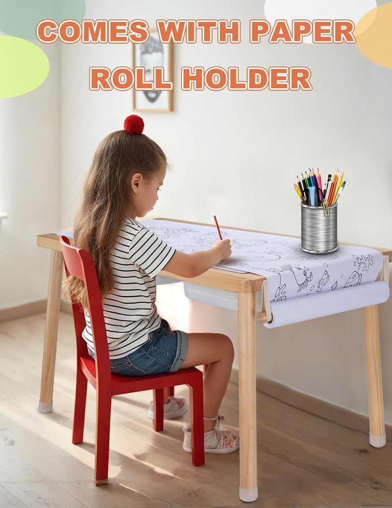 Kids Sensory Table,Sensory Activity Table with Paper Roll Stick & Double-Side Board,Toddler Play Sand Table with 3
