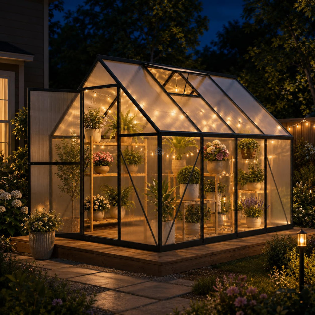 6x4 FT Small Polycarbonate Greenhouse, Walk-in Greenhouses for Outdoors, Aluminum Frame Plant Green House with