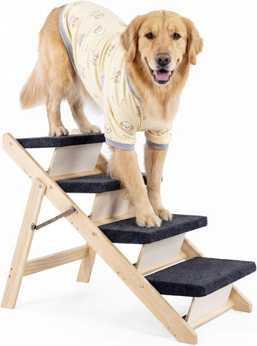 Wood Pet Stairs, 4-Step Dog Stairs for Beds, Couches & Cars, 25" H