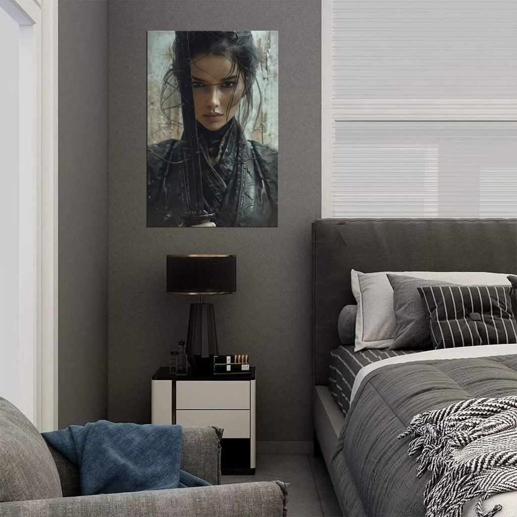 Japanese Female Samurai Wall Art Woman Fight Painting Canvas Prints Warrior Figure Pictures Bushido Posters Japanese