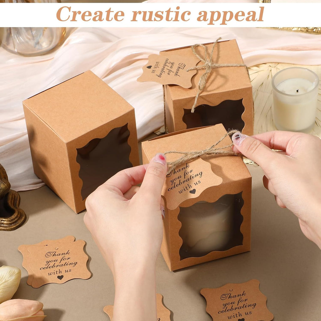 Set Candle Gift Box Transparent Gift Packaging Box for 4-10 oz Candles 50 Paper Thank You Tag with Ropes - Set of 50