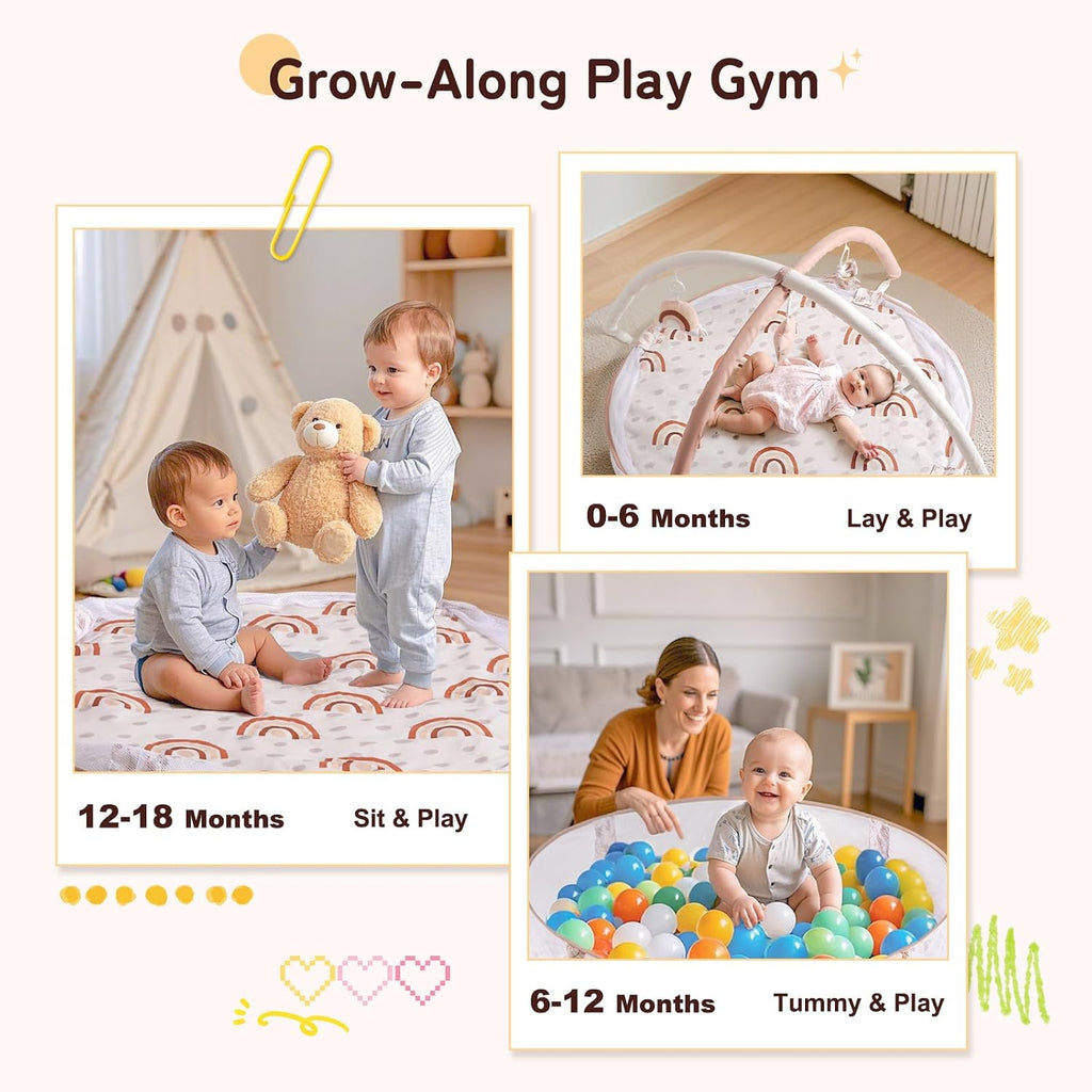 In-1 XL Large Baby Gym & Ball Pit, Play Mat & Play Gym, Combination Baby Activity Gym with Milestone Cards