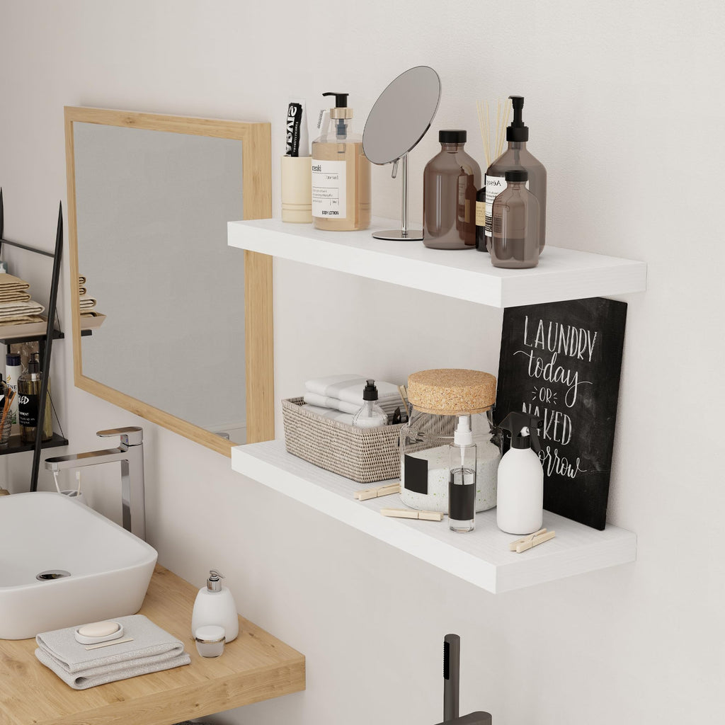 24 in Floating Shelves for Wall, 9.3in Deep White Shelves Set of 2
