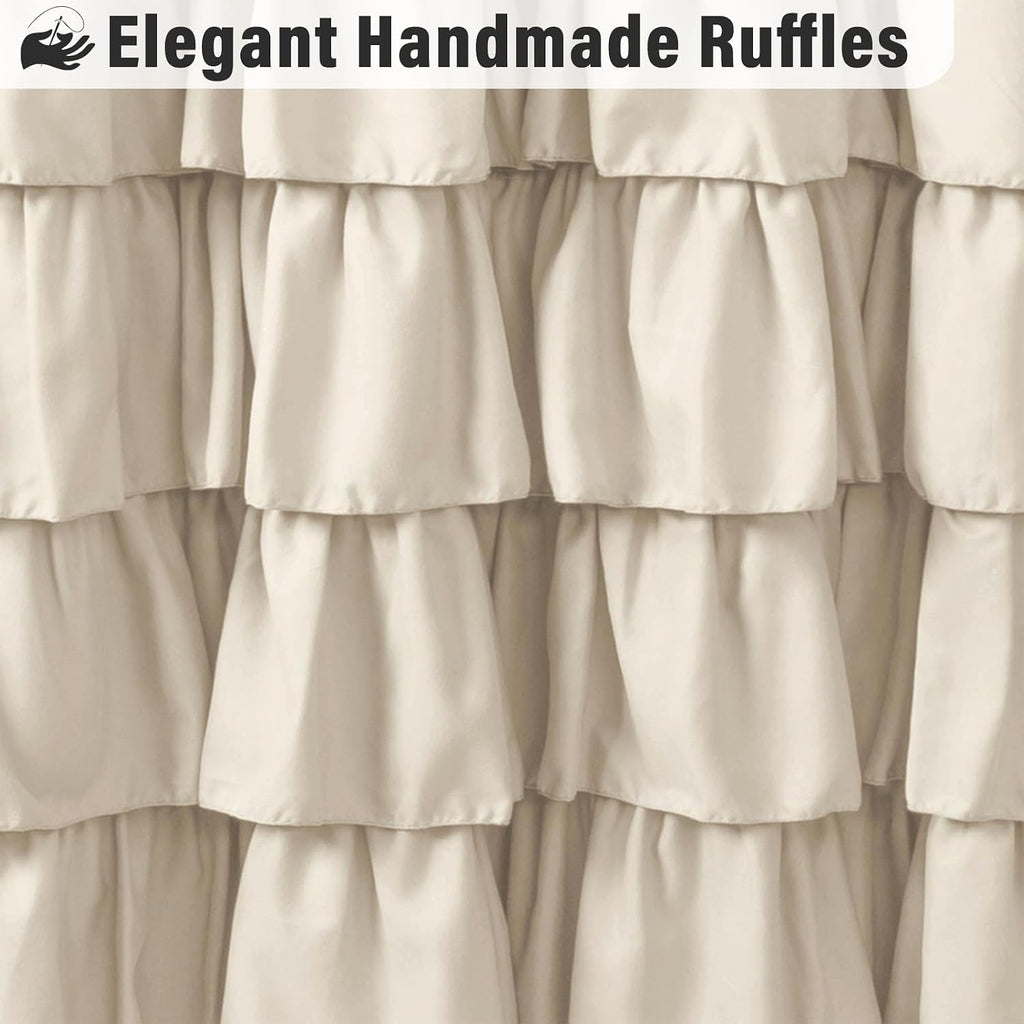 Beige Ruffle Shower Curtain Neutral Shower Curtain 72 x 72 | Natural button accents, layered fabric tiers, shabby