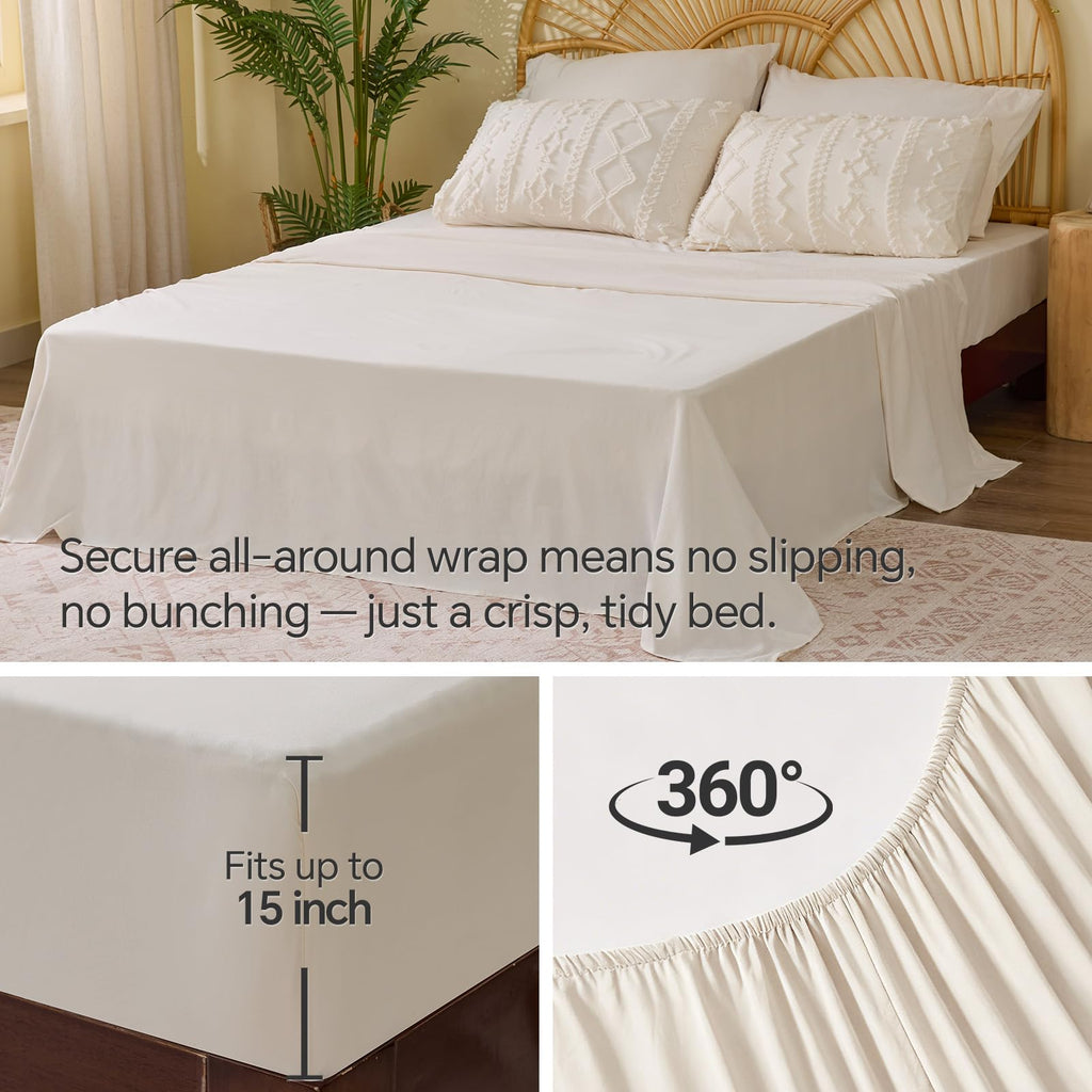 Queen Comforter Set 7 Pieces, Boho Bed in a Bag, Cream White