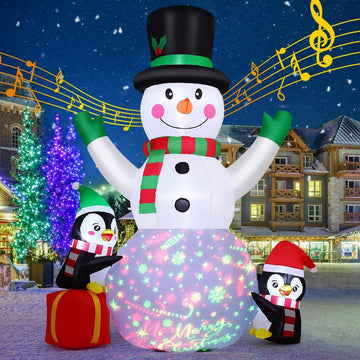 8.3 FT Christmas Inflatables Snowman Built-in Music Box & Rotating Colorful LED Lights, Christmas Inflatable Outdoor