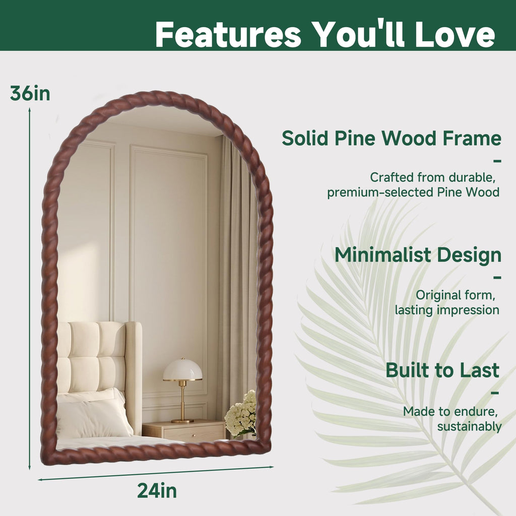 36"x24" Arched Solid Wood Farmhouse Decorative Wall Mirror