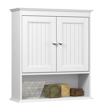 Bathroom Wall Cabinet with Beadboard Doors, White Medicine Cabinet